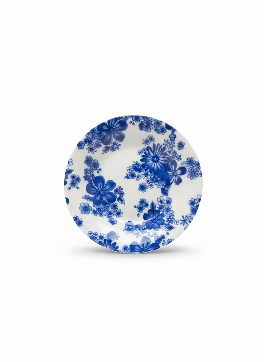 Sous-plat en céramique à motifs floraux bleus