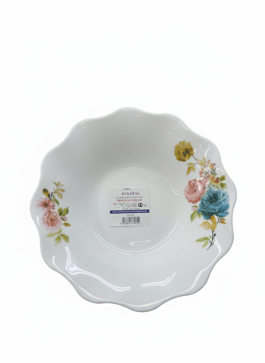 BYS Assiette Creuse en Verre Opale Floral