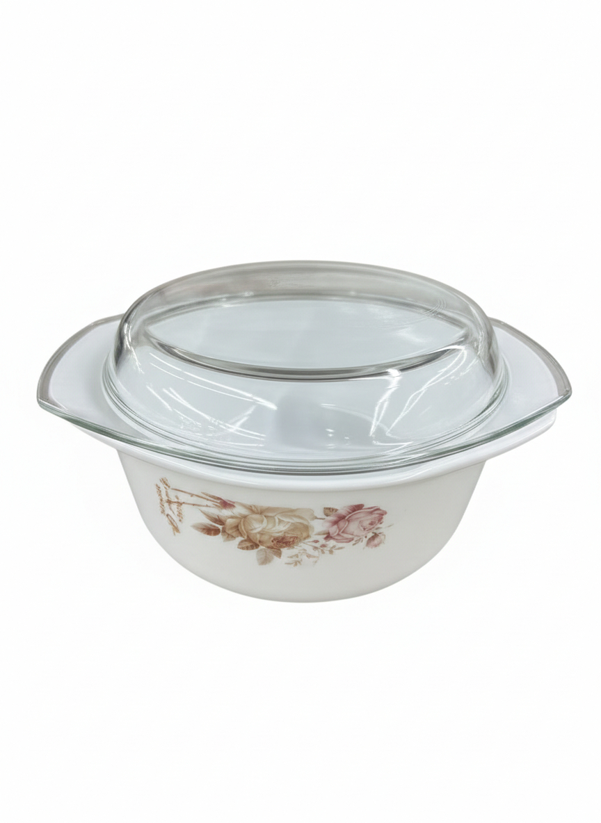 Cocotte en verre opale avec couvercle – Design Floral