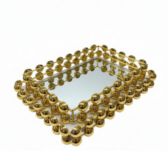 Plateau Miroir Décoratif – Contour Perles Dorées 2PCS