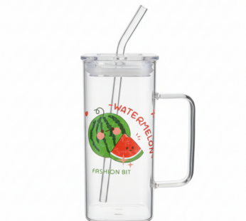 Mug en Verre Design Pastèque avec Paille