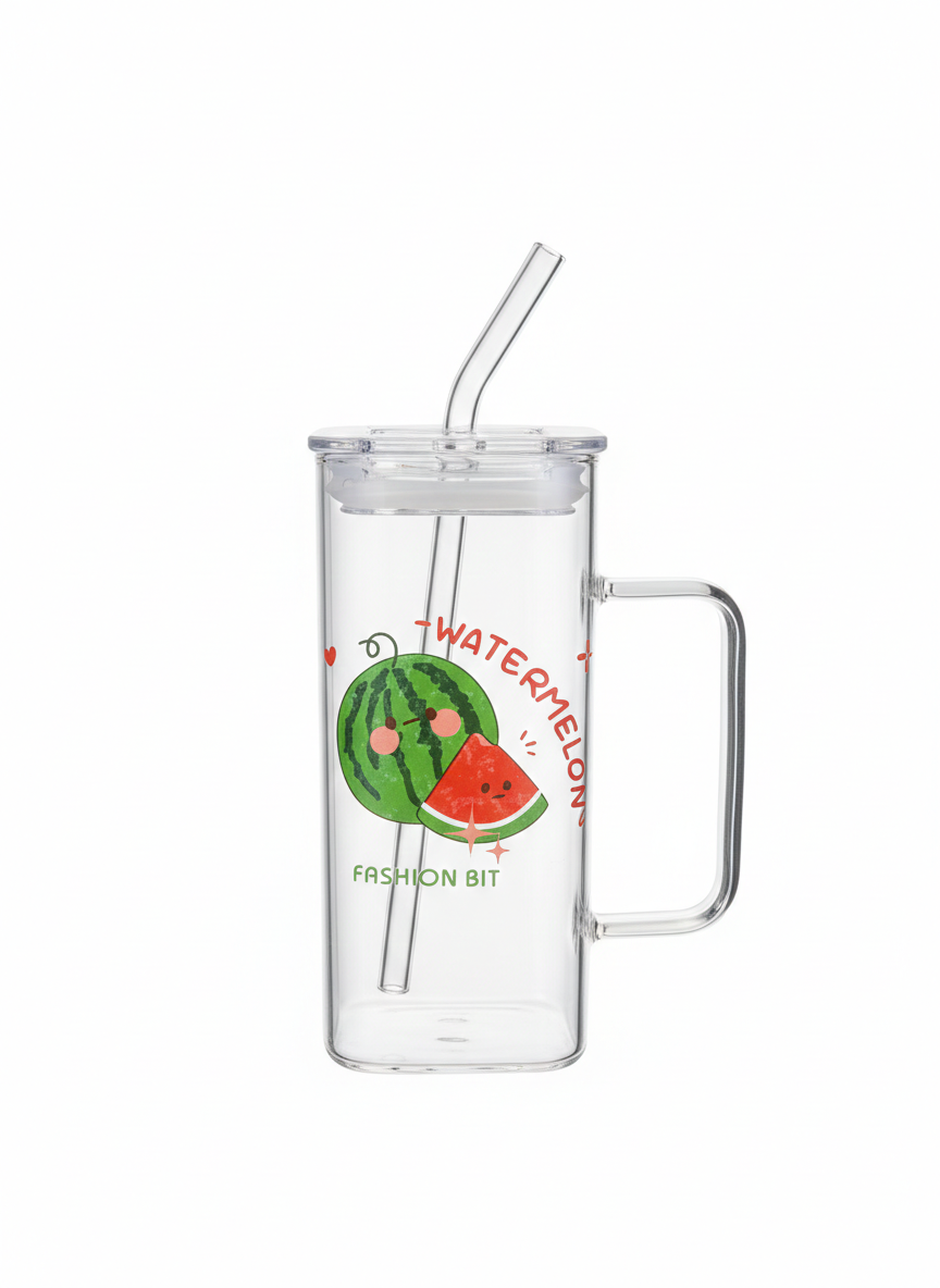 Mug en Verre Design Pastèque avec Paille