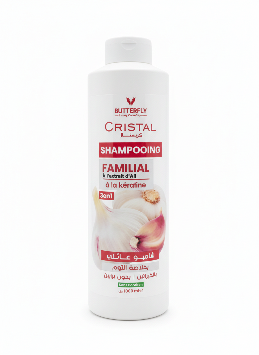 🧴 Shampoing Familial CRISTAL (Extraits d'Ail & Kératine) 1l