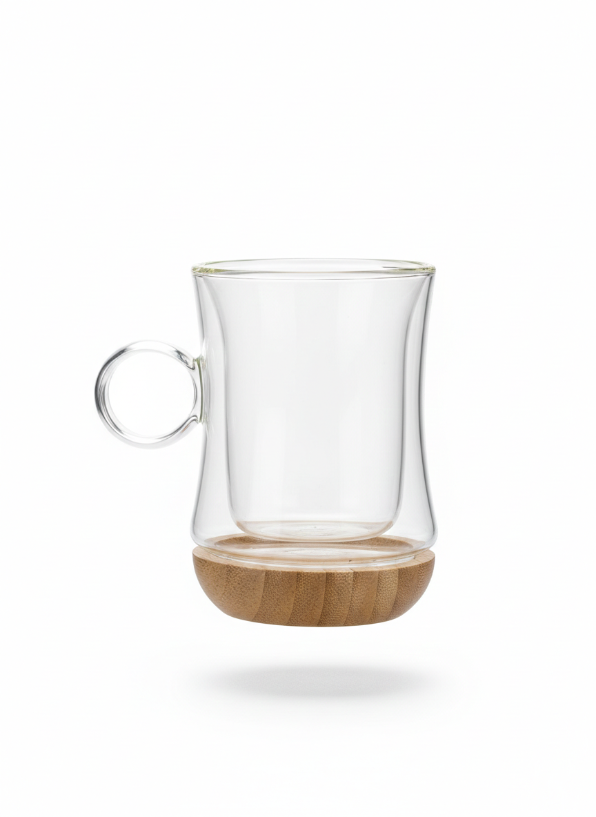 Tasse Double Paroi avec Socle en Bambou