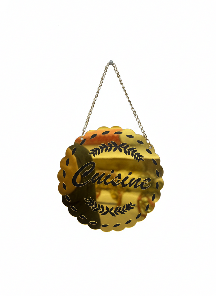 Plaque de Porte "Cuisine" en Miroir Doré