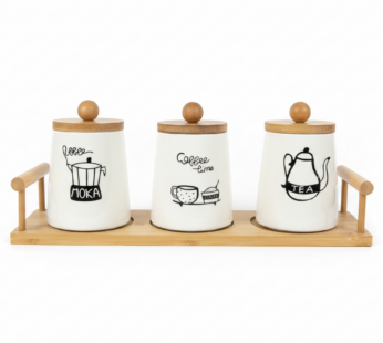 Ensemble de 3 bocaux de cuisine avec plateau en bambou