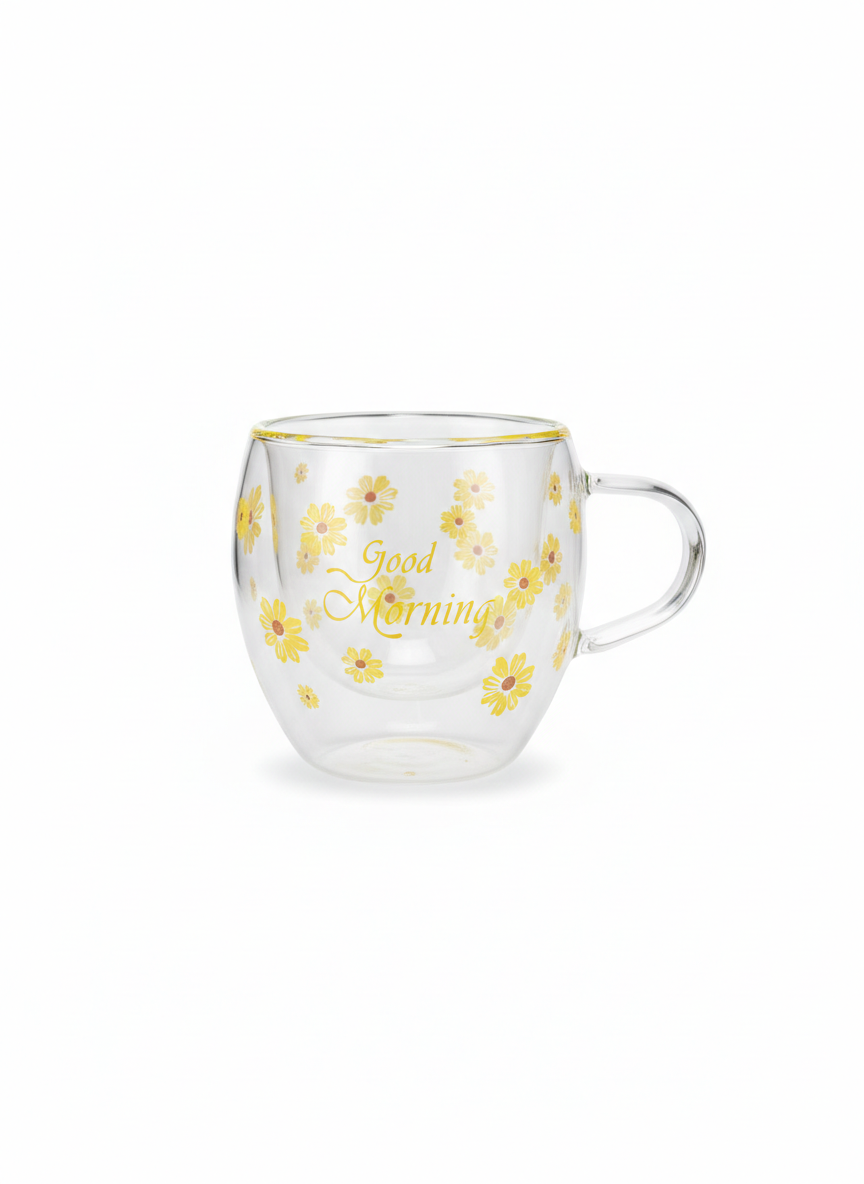 Tasse Double Paroi "Good Morning" – Design Floral 90ml