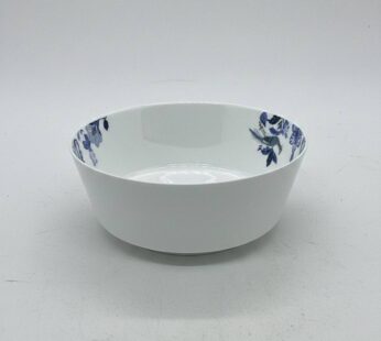 Bol de service en porcelaine blanche – Motif floral et oiseaux bleus