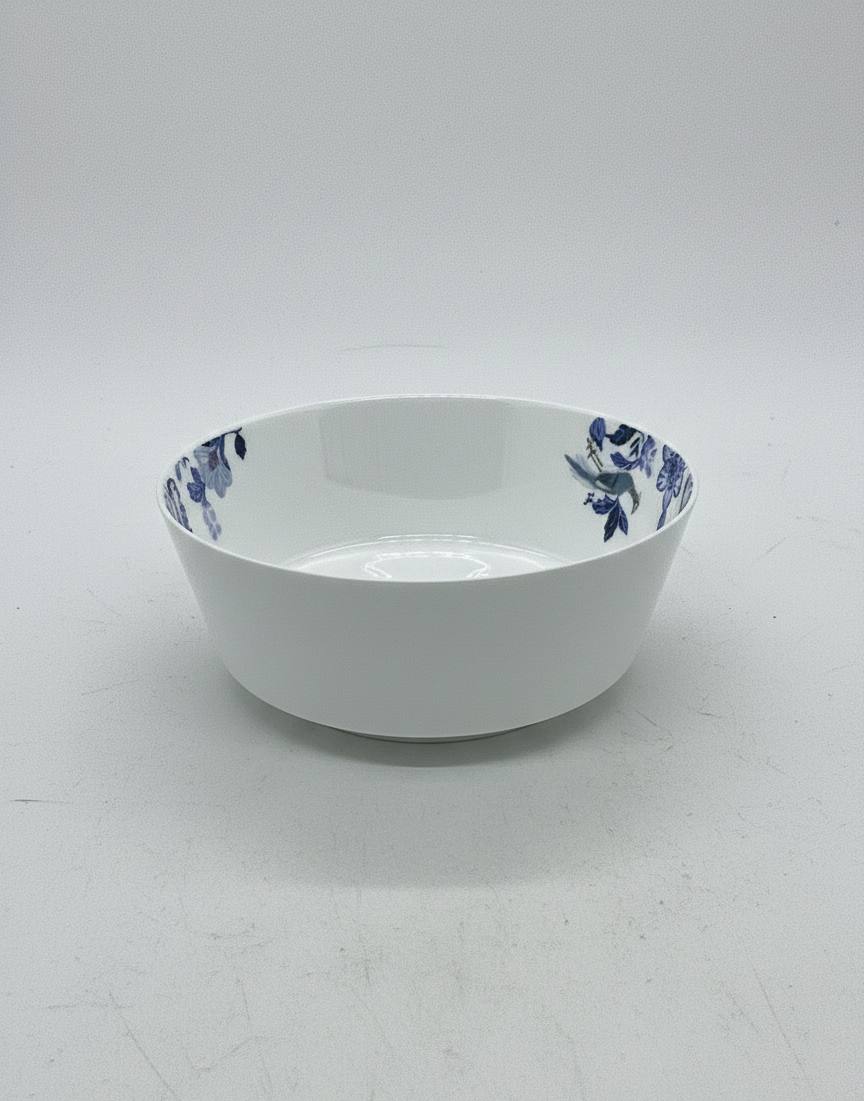 Bol de service en porcelaine blanche – Motif floral et oiseaux bleus