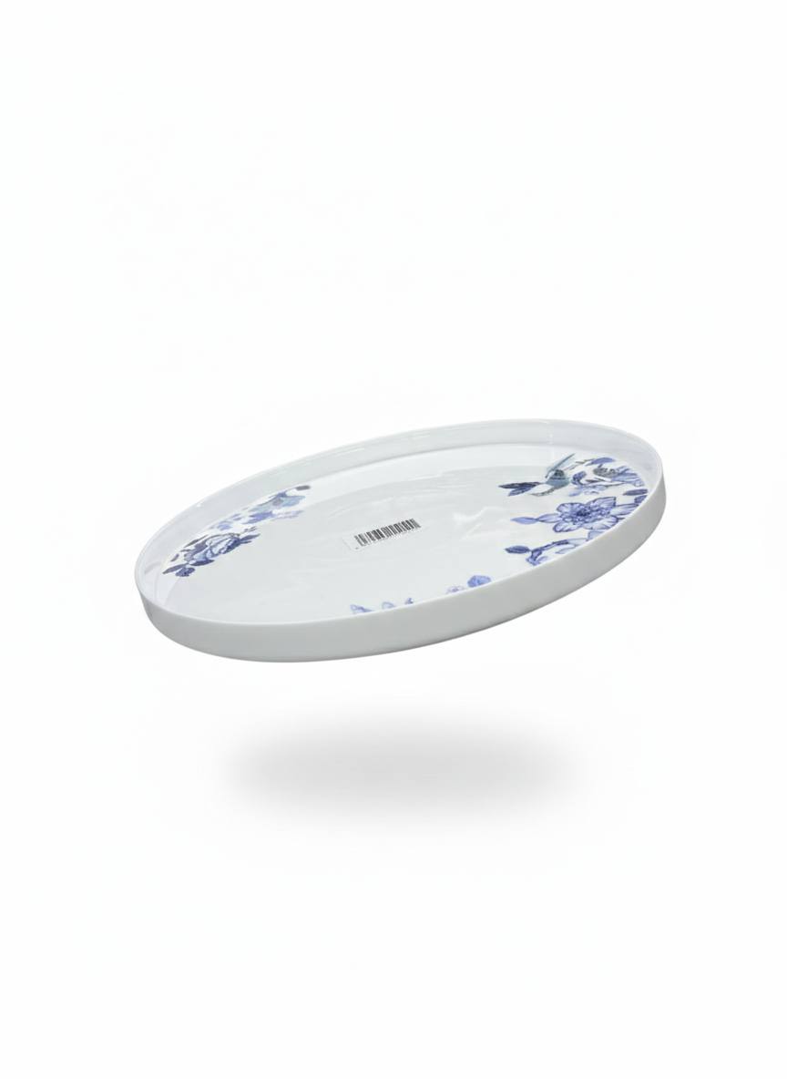 Plat Rond GM - Motif Floral Bleu