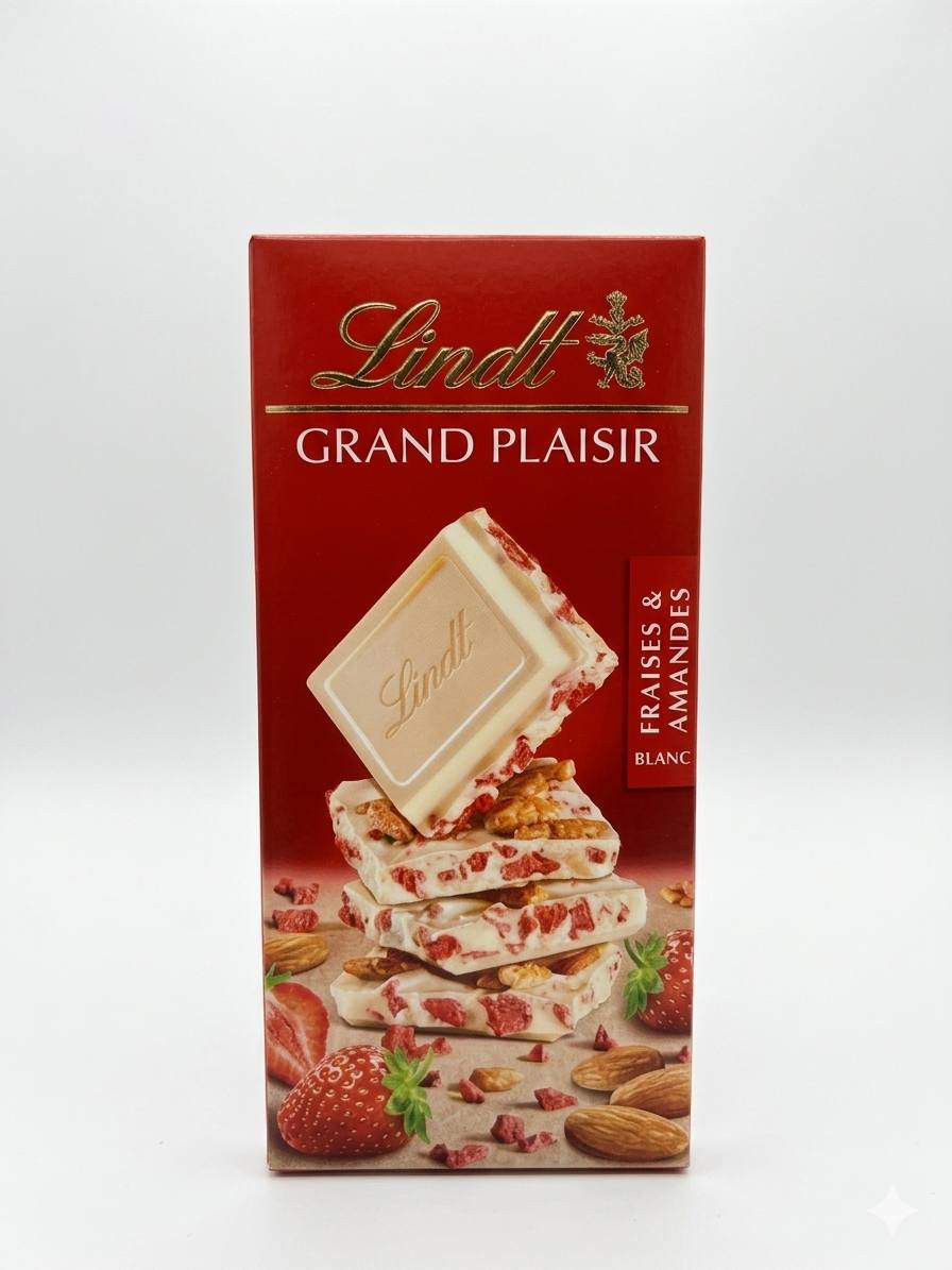 Lindt Grand Plaisir – Fraises & Amandes (Blanc) 200G