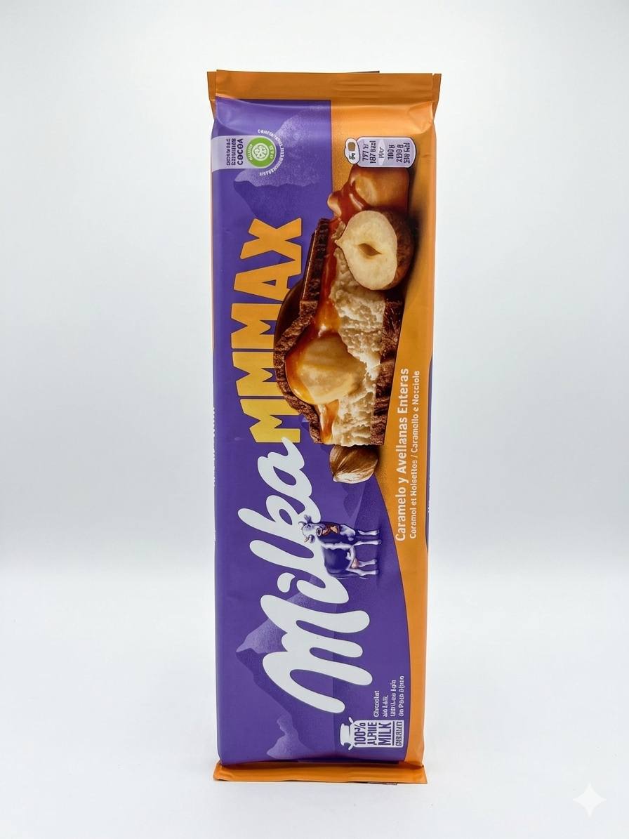 Tablette de Chocolat Milka MMMAX – Caramel & Noisettes Entières (300g)