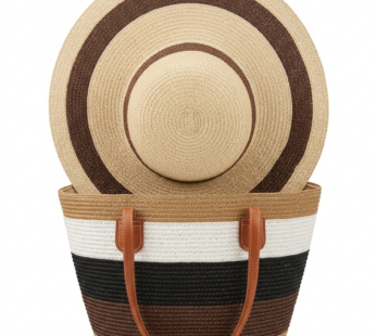 Ensemble de Plage Élégant : Chapeau de Paille & Cabas Assorti